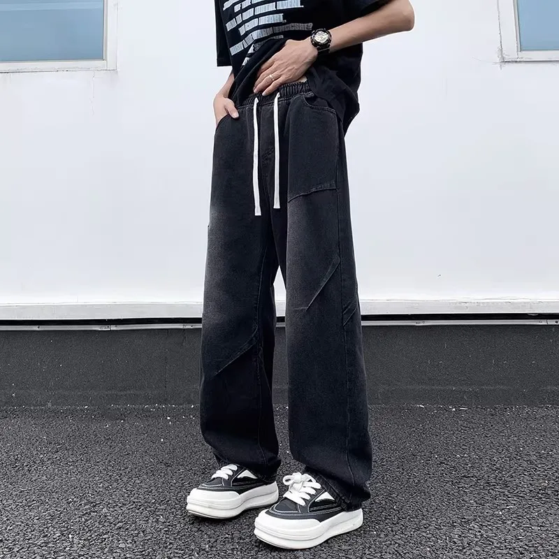 

Мужские джинсы в стиле ретро, широкие, свободного кроя, в пол, американские уличные брюки, повседневные, со средней посадкой, на молнии