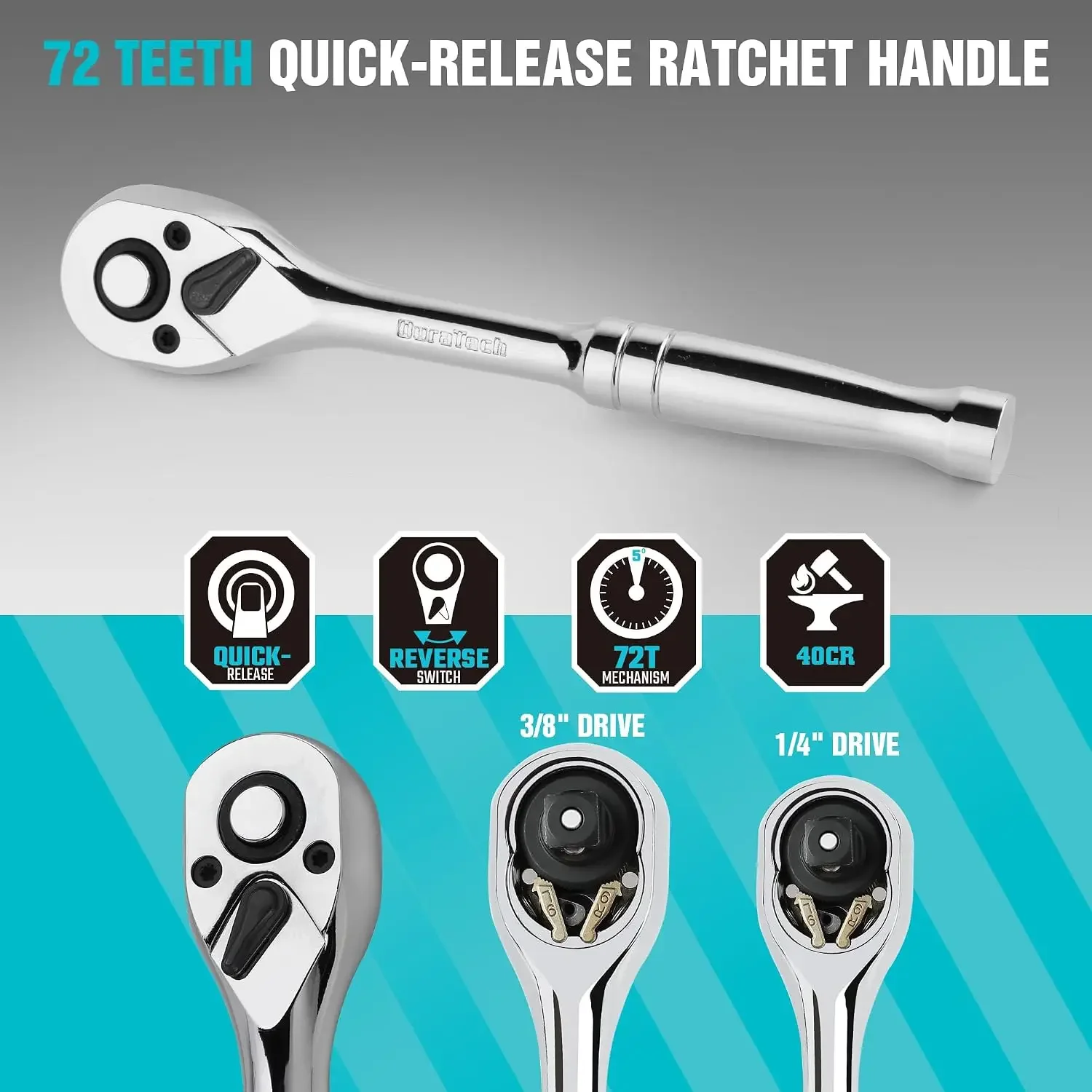 121-Piece Mechanics Tool Kits, Include SAE/Metric Sockets Set, 72-Tooth Drive Ratchet, 40-in-1 Magnetic Screwdriver, and Hex