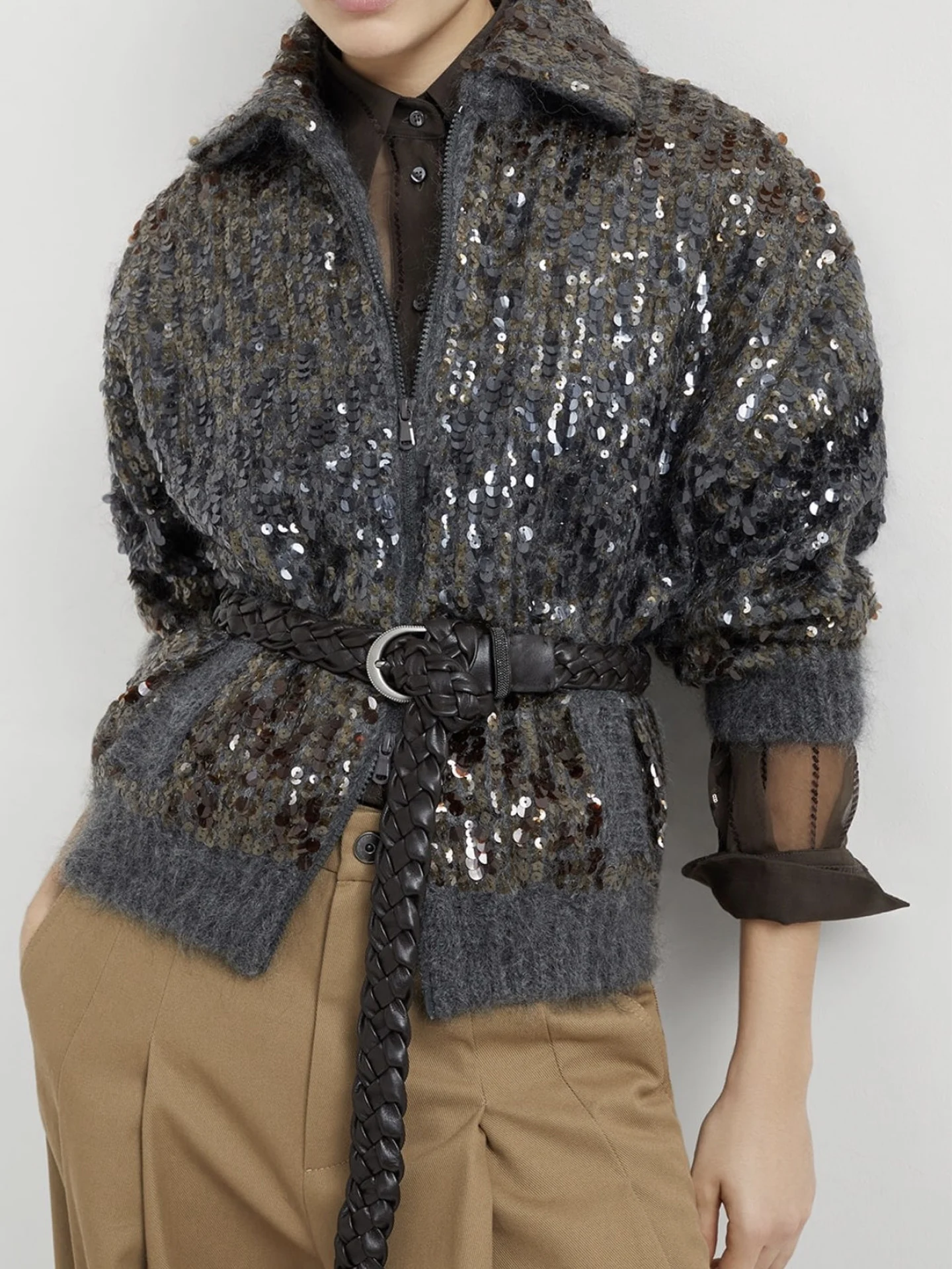 

Ослепительный мохеровый кардиган с вышивкой и блестками в стиле ретро, свободный крой, повседневный и модный для женщин.