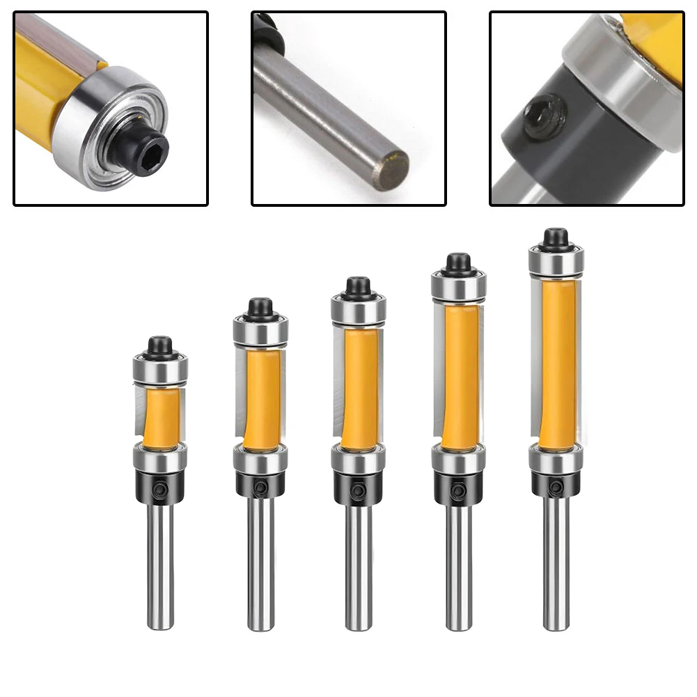 

5PCS 1/4 Inch Shank Router Bit Alloy Double-Edged Milling Cutters With Double Bearing For High-Precise Woodworking Edge Trimming