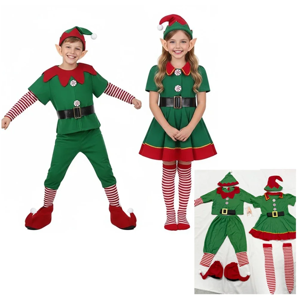 

In Stock Christmas Santa Claus Costume Elf Cosplay Carnival Party New Year Family Fancy Dress Clothes Birthday Party Gift Outfit