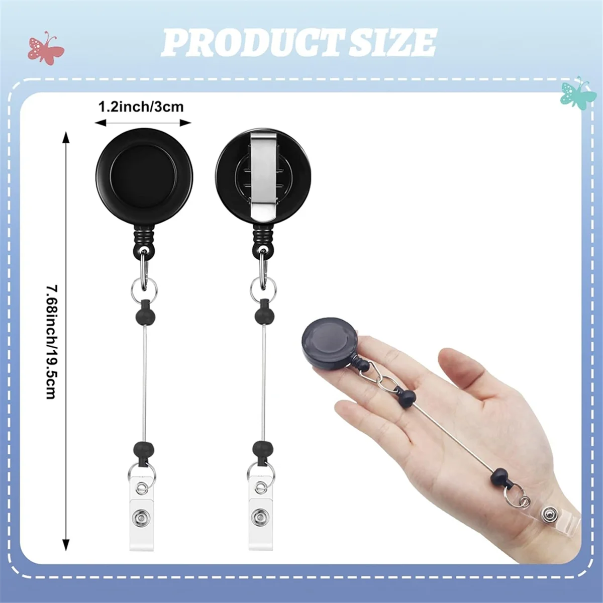 AD11 20 قطعة مشبك بكرة شارة قابل للسحب مطرز، مشبك شارة DIY مشبك قابل للسحب مع قضيب سلسلة مفاتيح مطرز فارغ