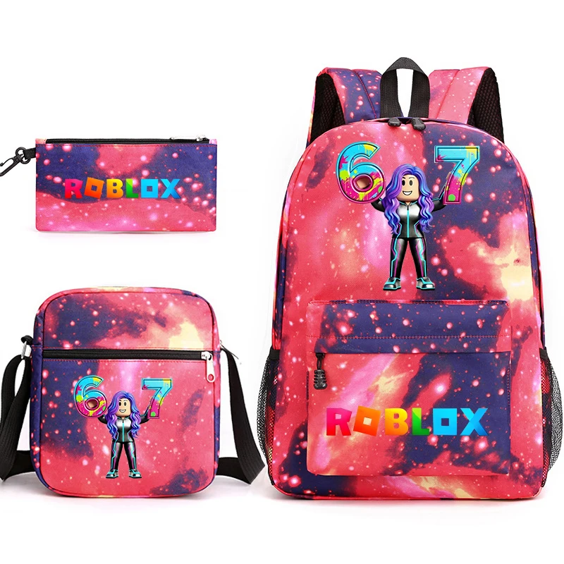 

Roblox 67 Print Student School Backpack Crossbody Bag Pencil Case 3 Pcs Set for Boys and Girls Children Educational Supplies