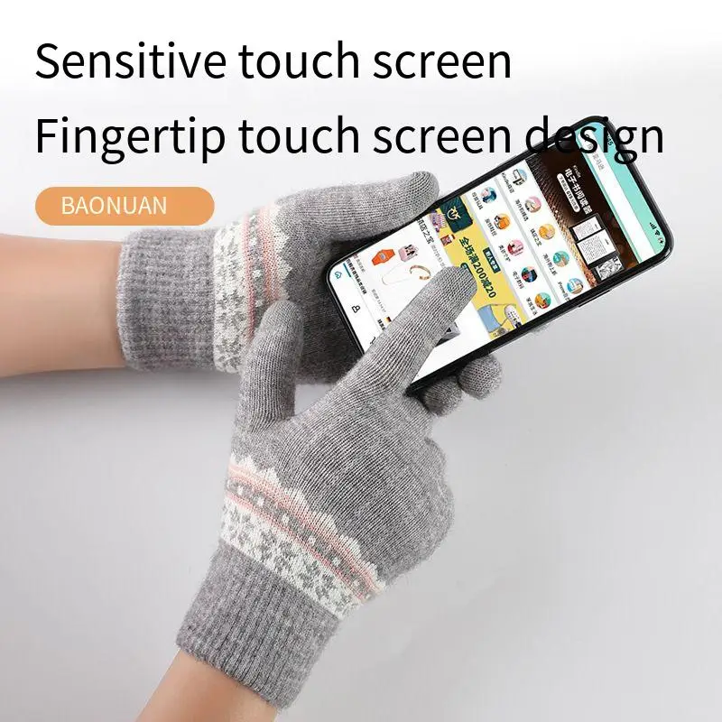 Youpin Knitted Gloves for Women To Keep Warm Winter Double-layer Plus Velvet Padded Wool Jacquard Students Touch Screen Gloves.