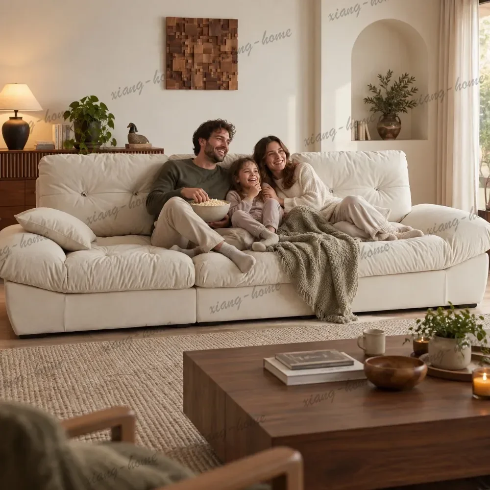 YJ Cloud Fabric Sofa, Down Filled Cushion, Solid Wood Frame, Cat‑scratch Resistant Tech Fabric Sofa for Living Room Home Furnitu