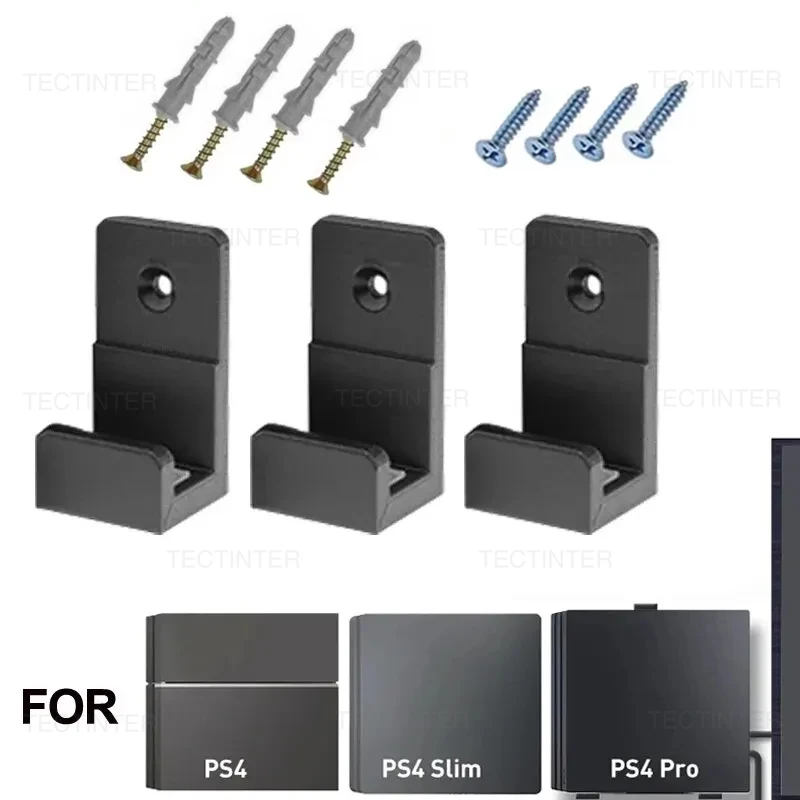 3 pçs suporte de montagem na parede para ps4 console suporte para playstation 4 suporte armazenamento host rack gancho base para ps4 pro/acessórios finos