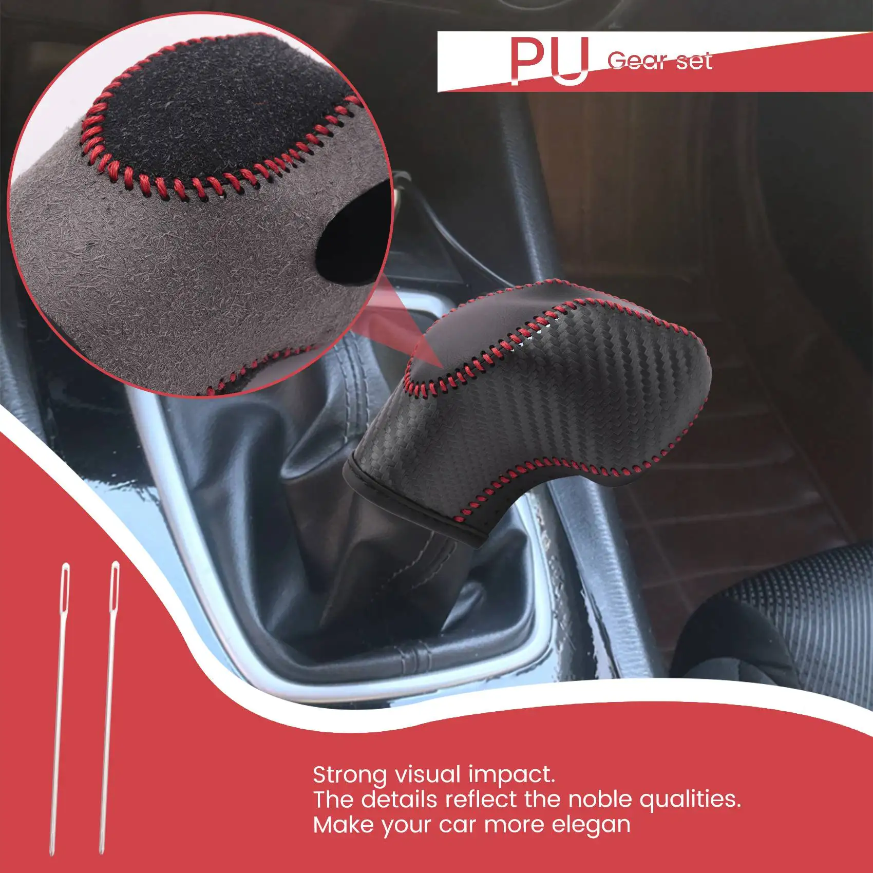Multi-Purpose Car PU Carbon Look Gear Shift Knob Cover For Ford Ecosport Escape / Fusion /C-Max Energi Wagon / Fiesta / Focus