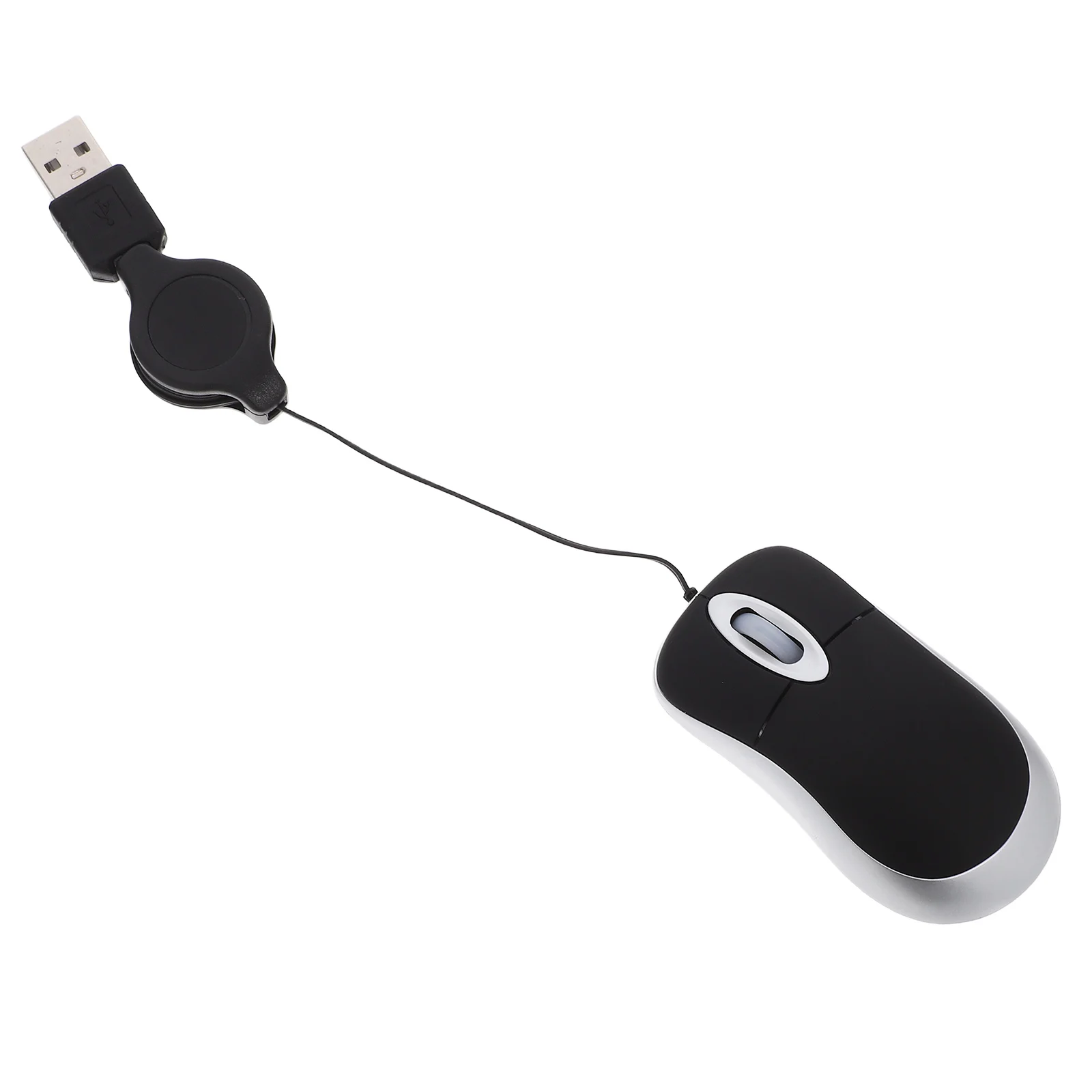 

Mini USB Mouse Wired Laptop Child Work Black Telescopic Cable 1600DPI Accurate Positioning Portable Compact Computer