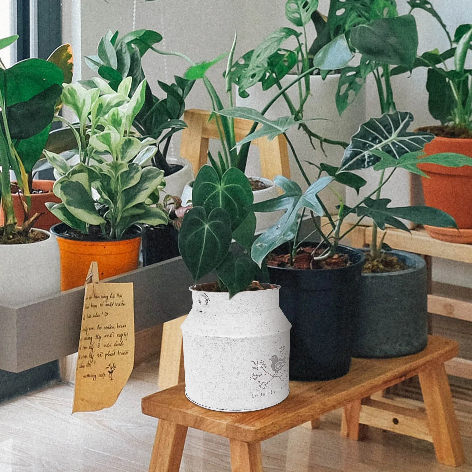 

1Pcs Iron Flower Bucket Light Grey Unique Garden Flower Pot Home Ornament Bucket Ornament Home Adornment