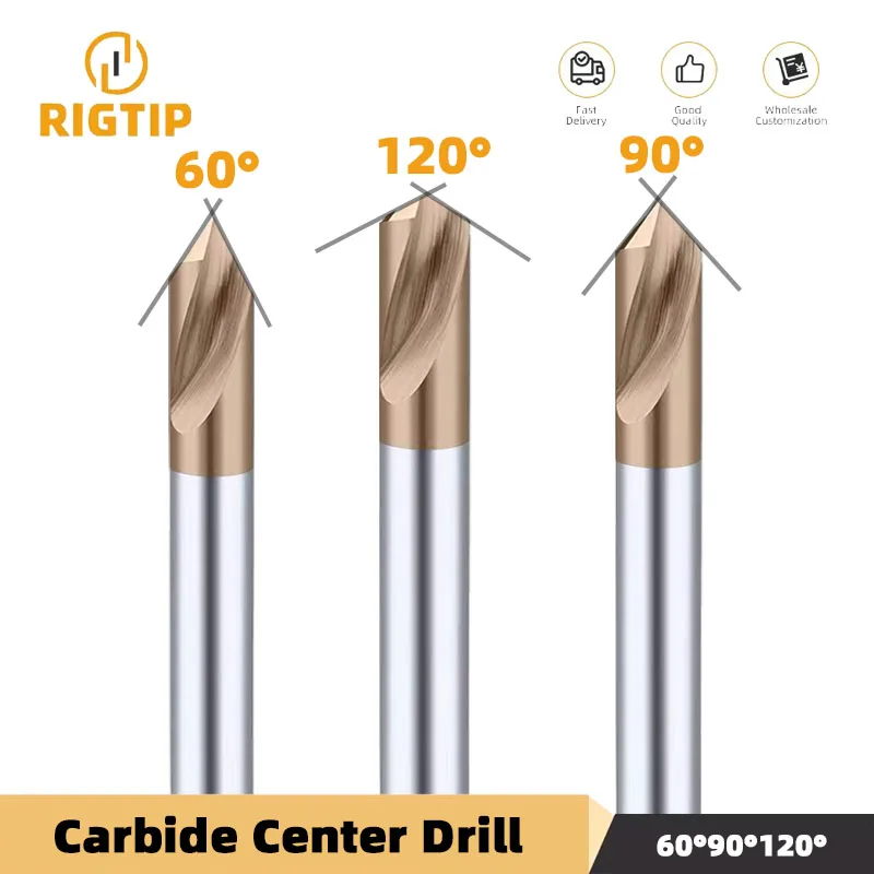 RIGTIP Carbide 60 90 120 Degree CNC Point Drill Initial Starting Location Center Bit Prepare Guide Pilot Hole Chamfer