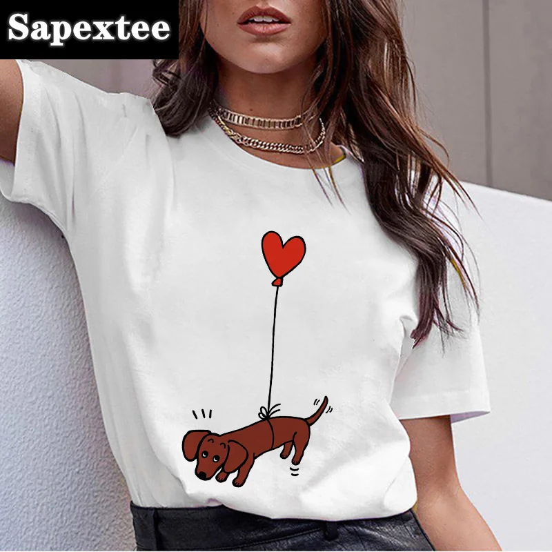 Camiseta divertida de Dachshund Pug Teckel para mujer, remera Harajuku para mujer, camiseta de perro Pit Bull, camisetas para mujer 2021