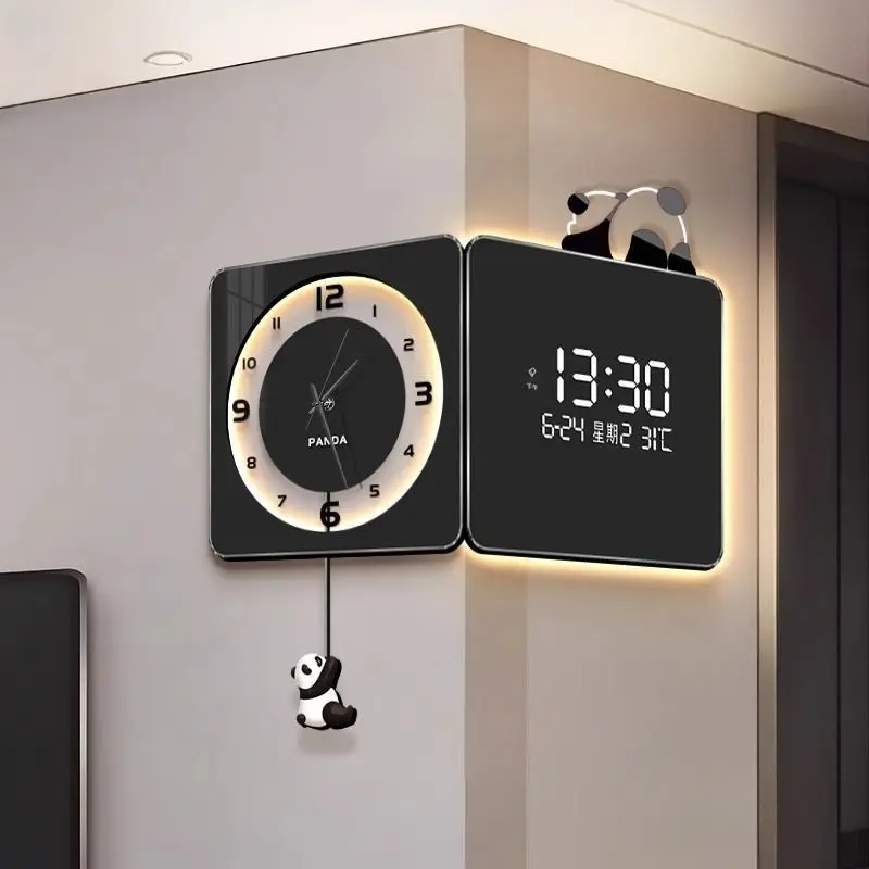 

Battery model Panda corner clock simple living room double-sided corner 2025 new perpetual calendar electronic watch wall clock