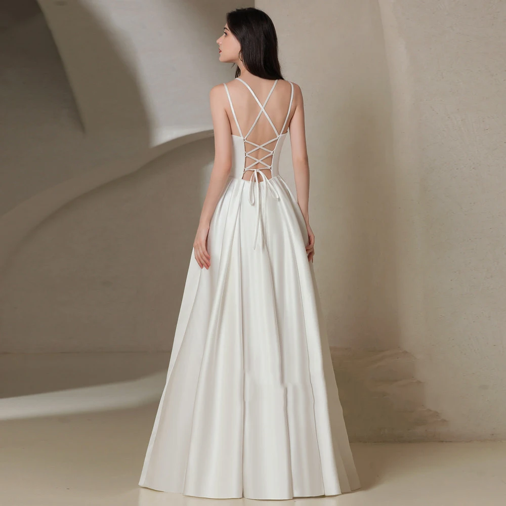 Robe de Mariée en Satin Style Bohème pour Femme, Tenue Élégante, Ligne A, Longueur de Balayage, Patients, Quelle que soit la Princesse, 2024