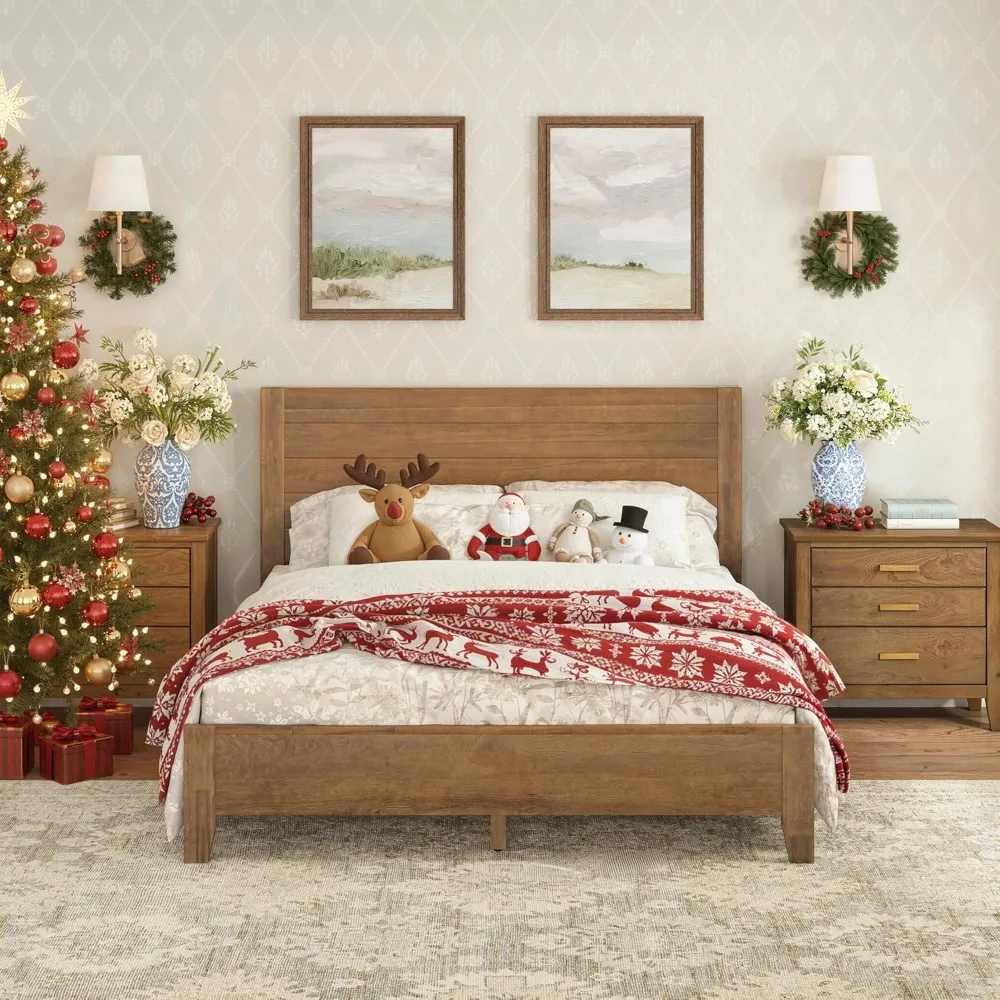 

Wood Platform Bed Frame Queen Size with Headboard, Acacia Wood, No Box Spring Needed, Easy Assembly, Dark Wood