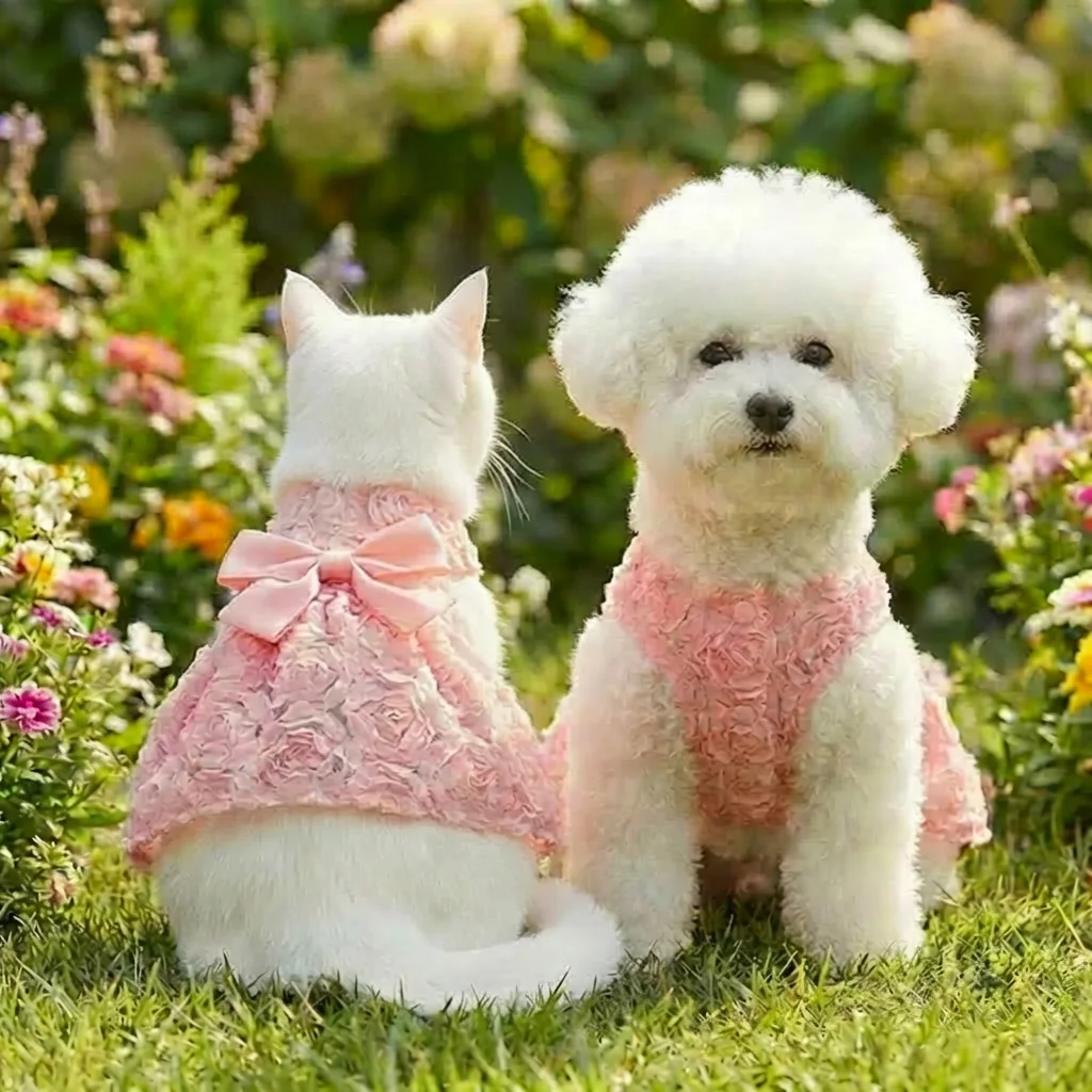 Dog Princess Dress Embroidered Flower Pet Pink Bowknot Princess Clothes Puppy Pet Spring Summer Dresses