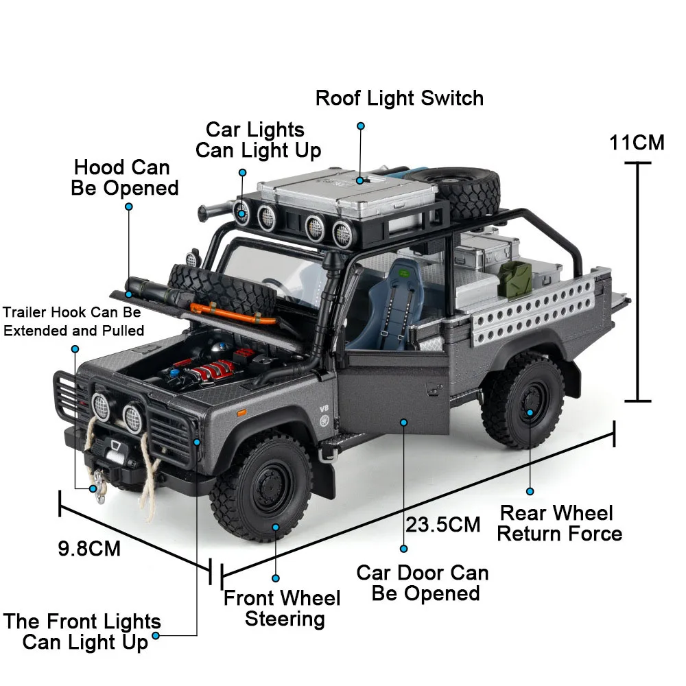 1:24 Land Rover Defender 110 Wrangler Alloy SUV Model Diecast Car Toy Doors Opened Pull Back Off-road Vehicle Child Holiday Gift