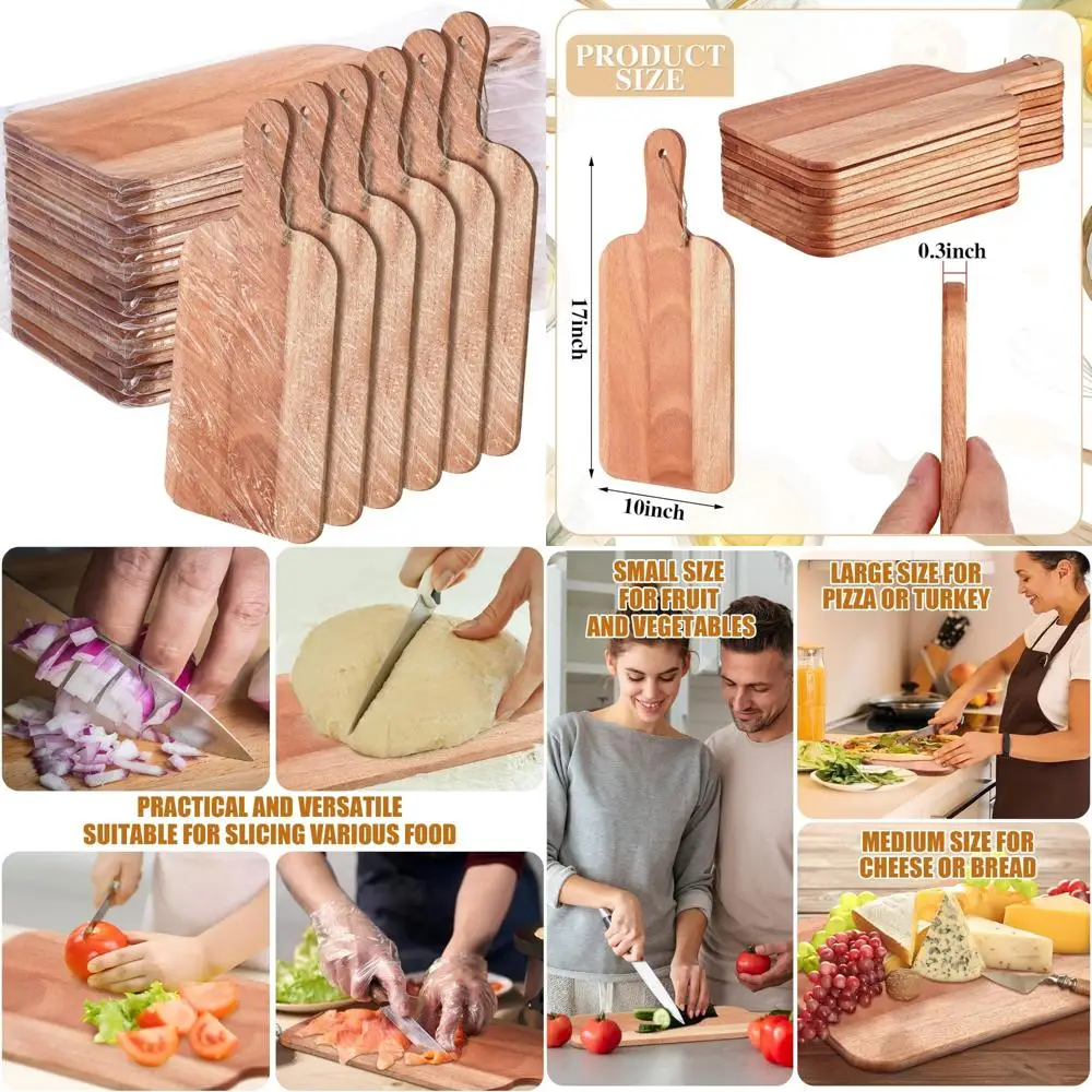 

Set of 18 Plain Wooden Cutting Boards with Handles for Kitchen Use, Charcuterie Serving, and DIY Projects