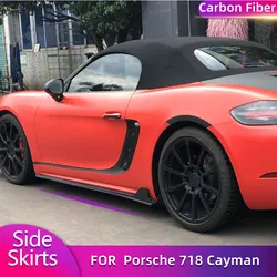 Carbon Fiber Side Skirts Extensions for Porsche 718 Cayman Boxster Base S 2-Door 2016-2019 Car Side Bumper Apron Lip Body Kits