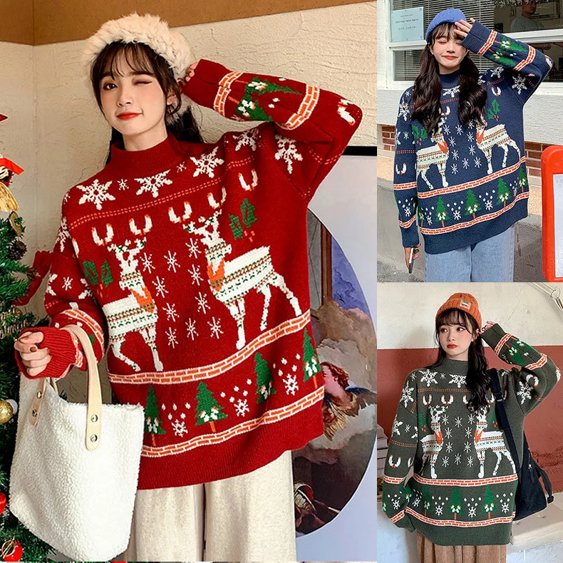 

Cisas Ugly ex Sweater Pullover Knitted Long Sve Warm Casual Faion Polyester Blend Fabric round Ne Top