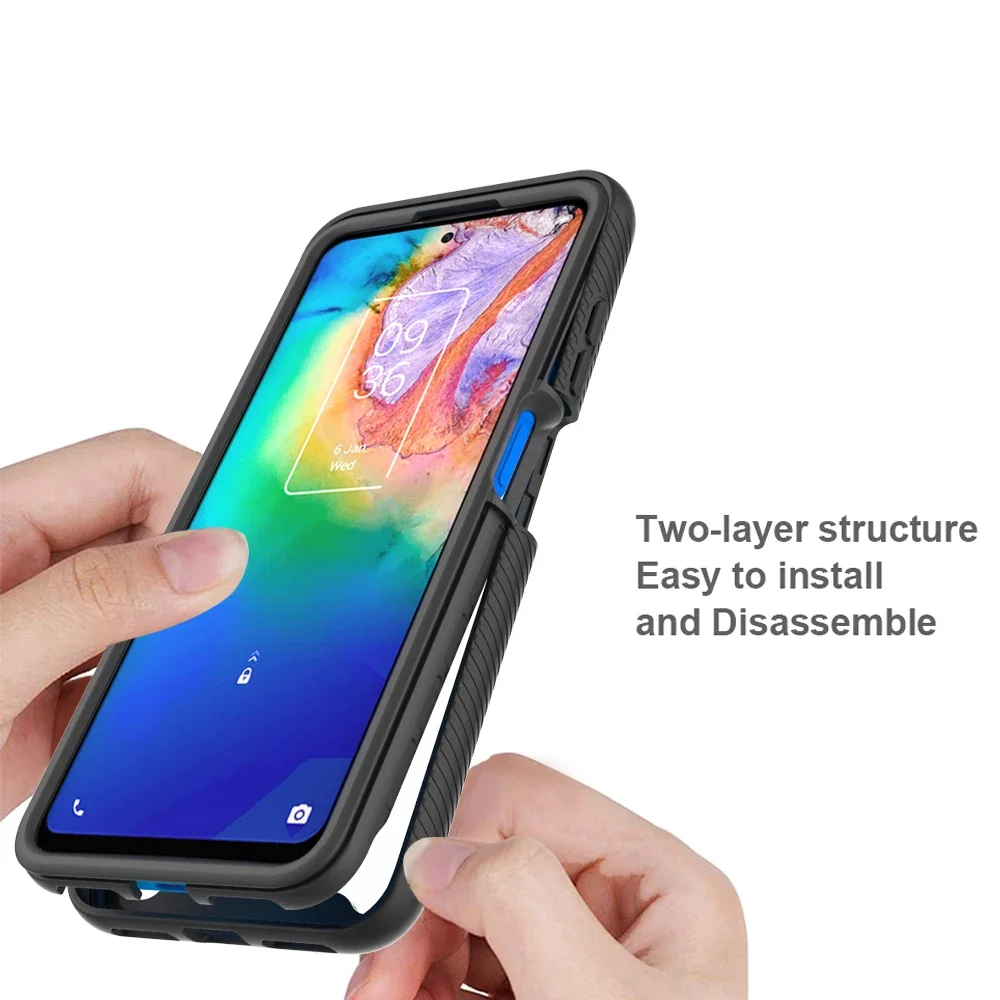 2 in 1 Hybrid Armor Shockproof Phone Case For TCL 20S 20L 20 Pro 10L Soft TPU Frame Transparent Acrylic Protective Back Cover