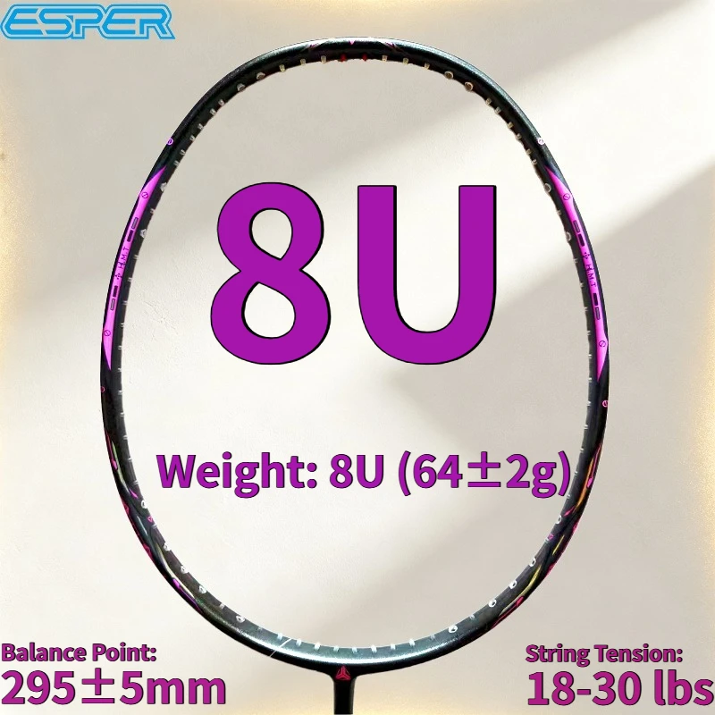 ESPER Rokushiki Generation 6 Badminton Racket 8U Ultra Light 46T+30T Carbon Fiber Professional Offensive Badminton Racquet For T