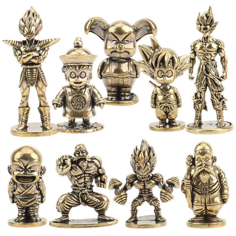 4-7cm Kreative Massiv-Messing Dragon Ball Anime-Figuren Super Saiyan Vegeta Son Goku Master Roshi Metall-Statue Desktop-Dekoration