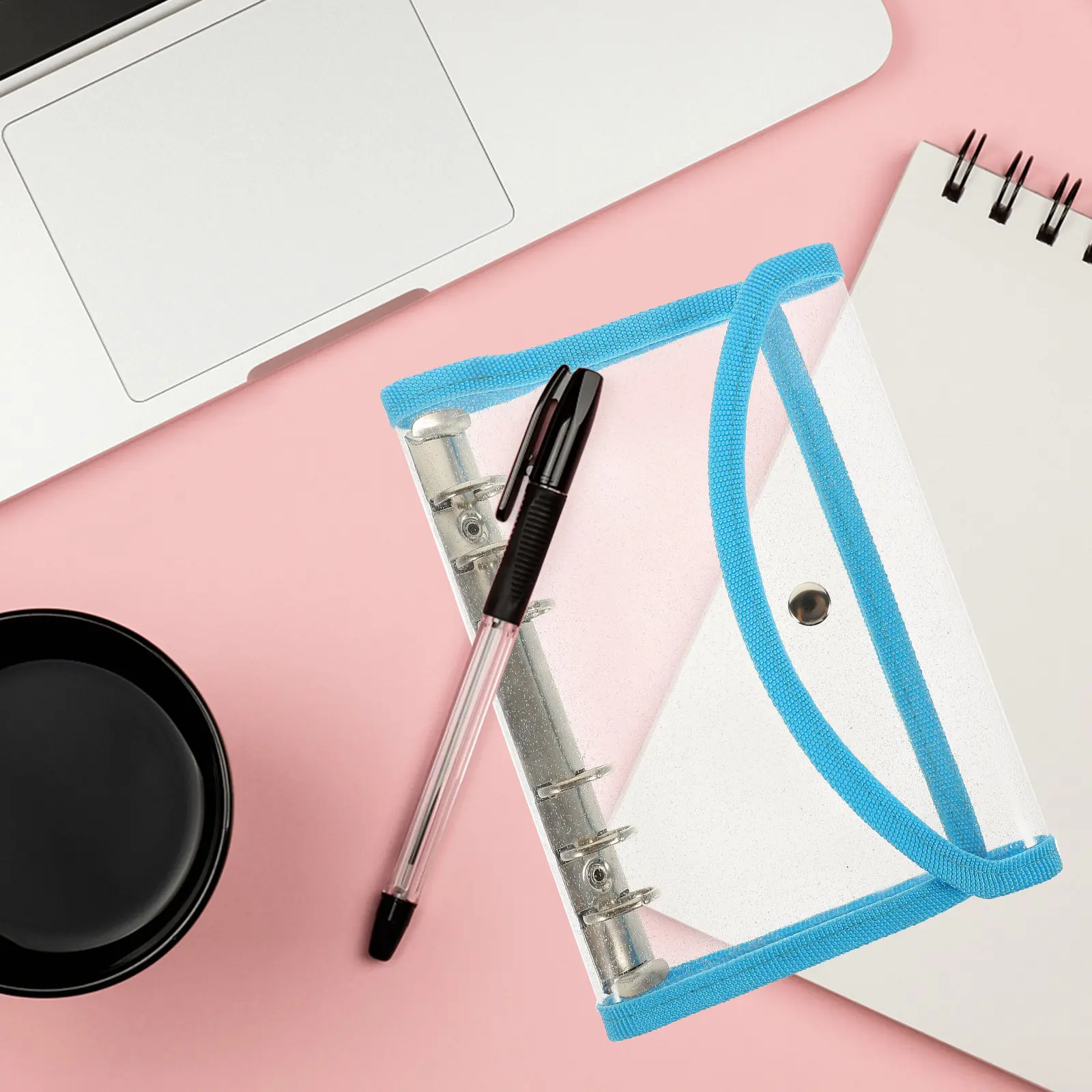 PVC Notebook Binder Cover Tough Smooth Reusable Plastic Shell A6 Format Buckle Lock for School Notepads Journals Planners