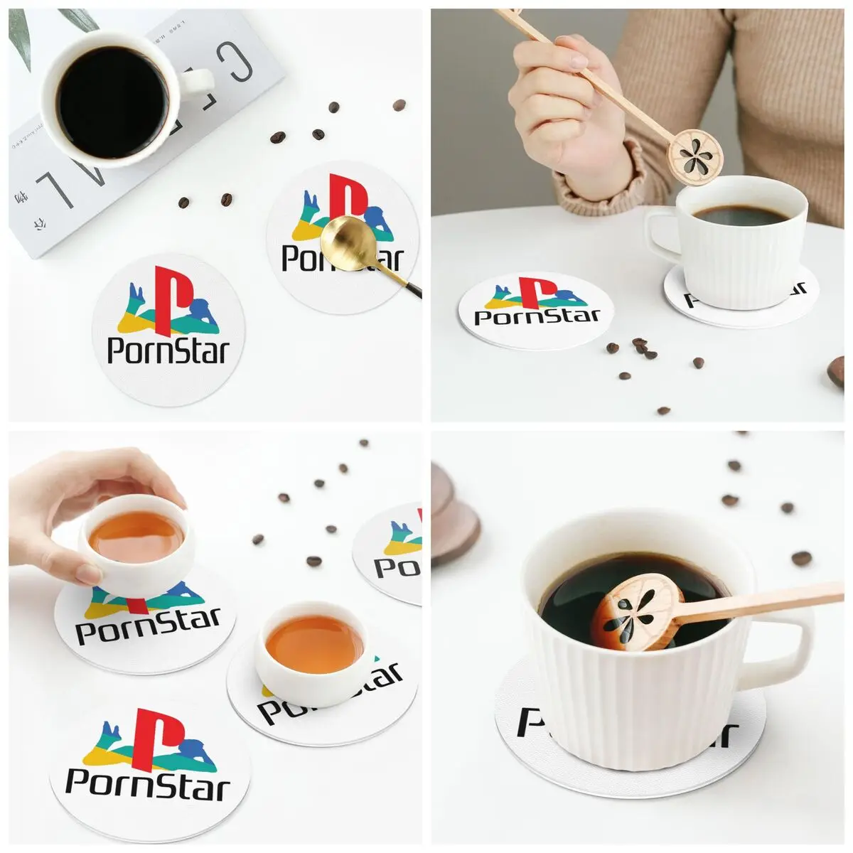 Ps Pron Star الوقايات البيضاء المطبخ المفارش كوب عازل مقاوم للماء الحصير القهوة للديكور المنزل أدوات المائدة منصات مجموعة من 4