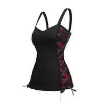 Dressfo 2024 New Womens Bandage Tank Top Women Vintage Corset Colorblock Front Cami Top Black Y2k Clothes Tops