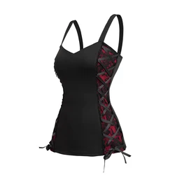 Dressfo 2024 New Womens Bandage Tank Top Women Vintage Corset Colorblock Front Cami Top Black Y2k Clothes Tops