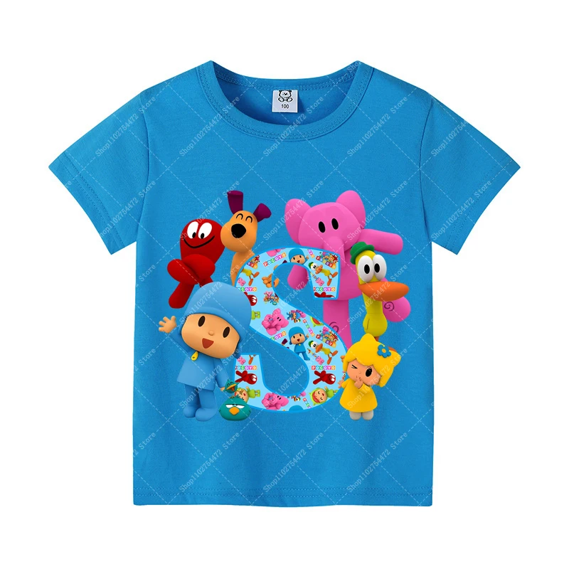 Kids Short Sleeve Tops Summer Clothes Pocoyoed Boy Cotton T-shirt Girl Cartoon Cute Tee Casual Clothing T Shirt Birthday Gifts view 5