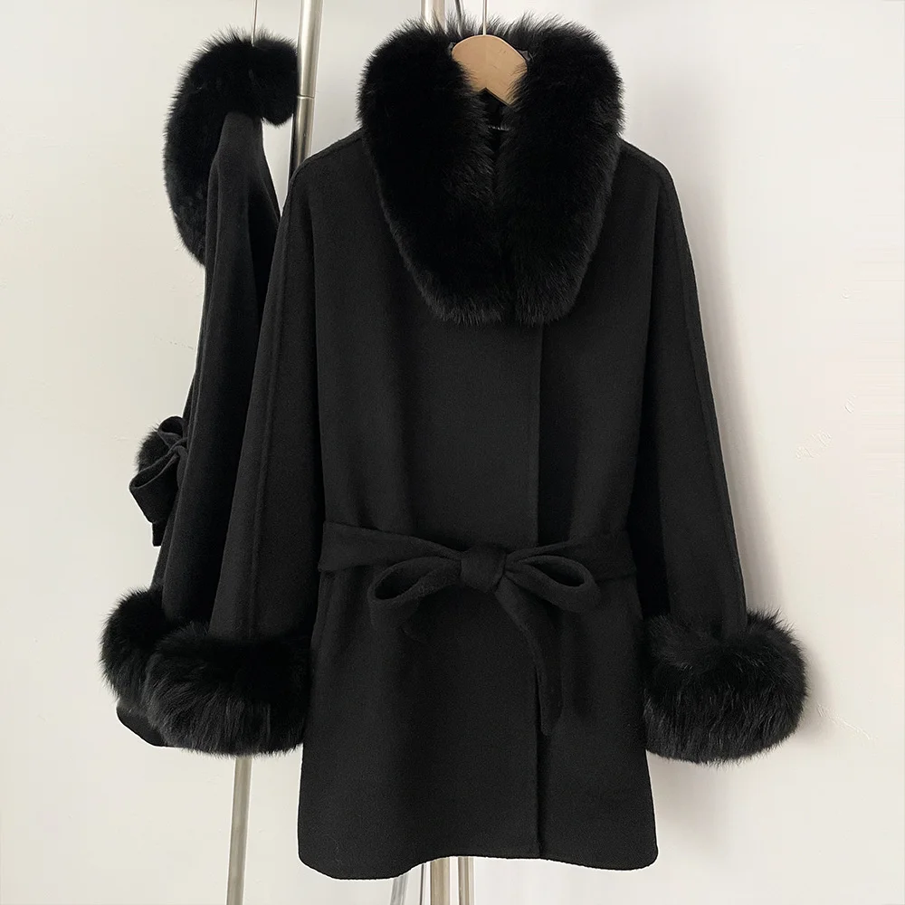 

2026 Autumn Women's Woolen Coat with Fox Fur Belt, Casual Short Coat, Y2K New Fashion, High-Quality Top, Trench Coat, Jacket bea