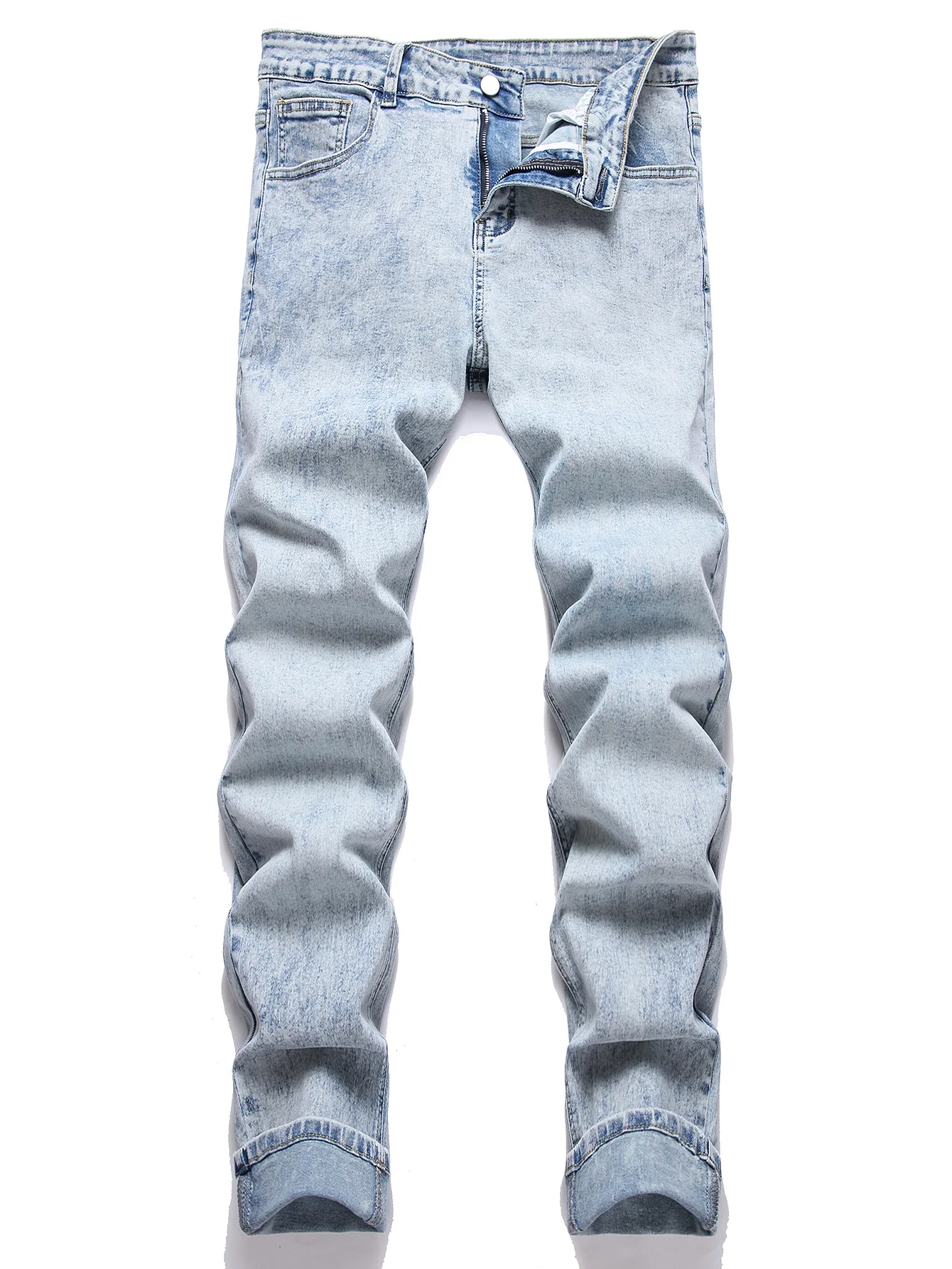 Jeans vintage da uomo Pantaloni a matita Vita media Jeans slim fit Lavati Distressed 2025 Nozioni di base casual Pantaloni alla caviglia in denim Cerniera