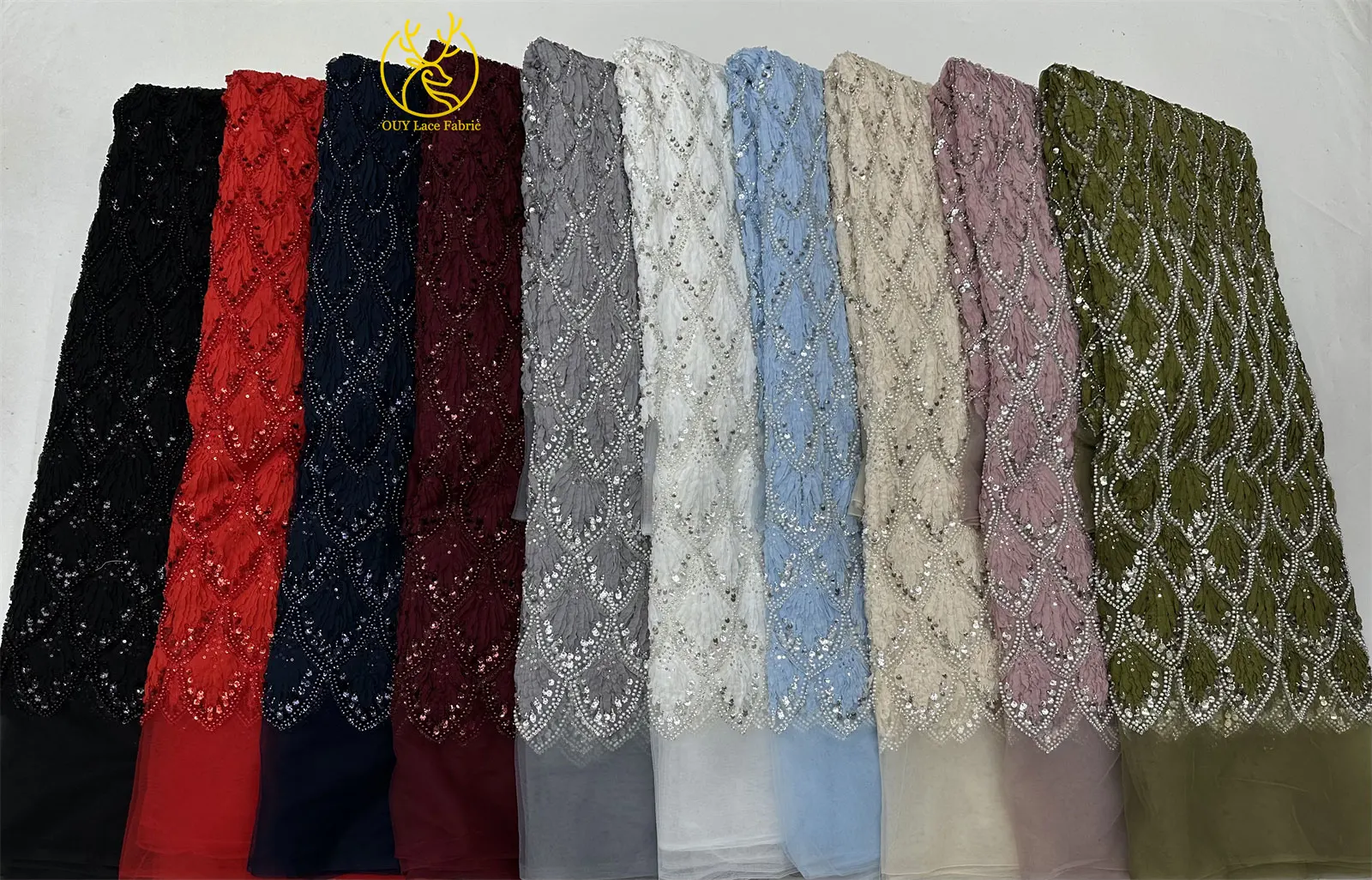 2025년 고품질 3D 레드 프랑스 비즈 레이스 드레스 원단 나이지리아 신부 웨딩용, 인기 급상승 중인 새로운 디자인 아프리카 스팽글 레이스 원단