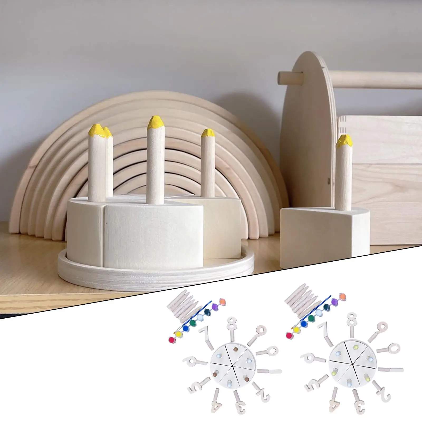 DIY Wooden Birthday Cake Painting Kit toy Pretend kids children play Boys Girls