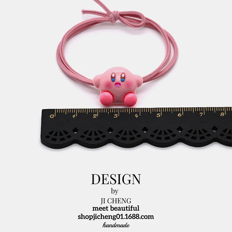 6pcs 커비 헤어 밧줄 소녀 헤어 타이 고탄성 포니 테일 홀더 만화 고무 밴드 헤어 밴드 여성 머리 장식 헤어 액세서리