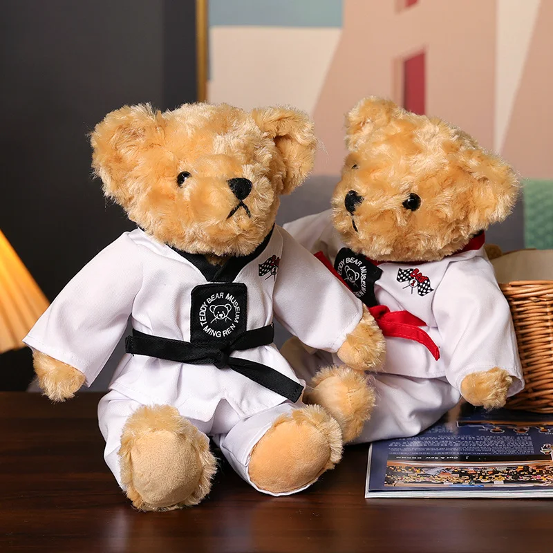 

Funny Kawaii Teddy Bear Wear Taekwondo Uniform Plushie Doll Soft Stuffed Animal Brown Bear Plush Toys Kids Girls Valentine Gifts