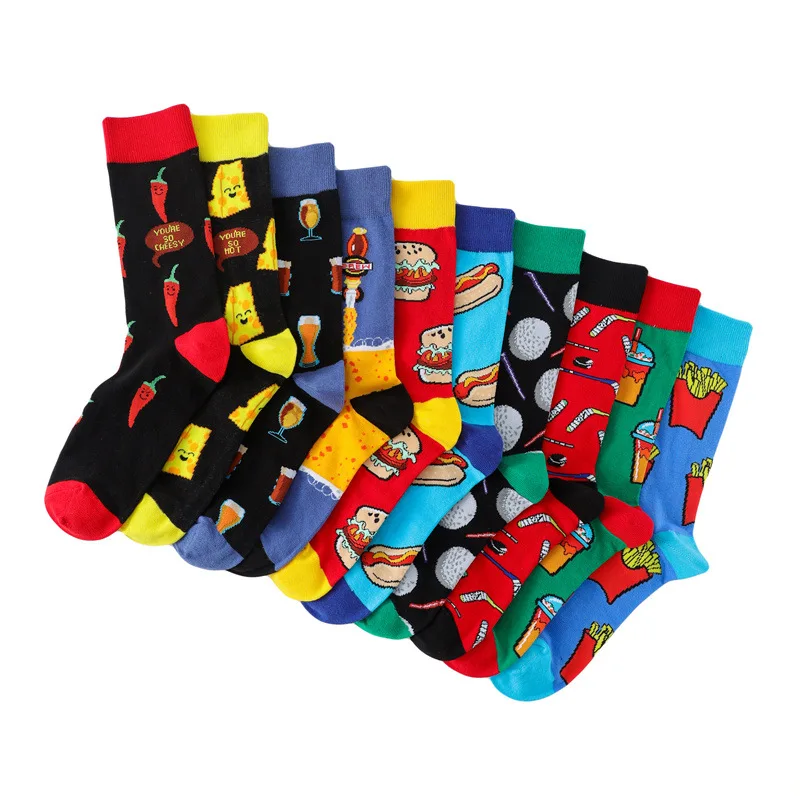 Creative Cotton Men\'s Socks Different Design Combinations Hamburger Fries Drinks Funny Cute Crew Skateboard Socks