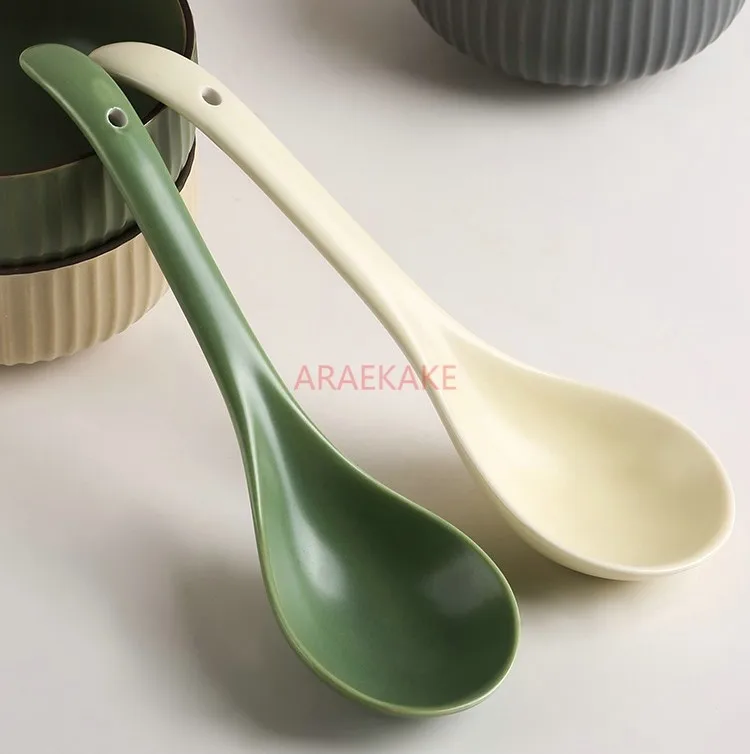 Ceramic large spoon long handle household spoon ins wind large spoon Congee spoon Luosifen spoon