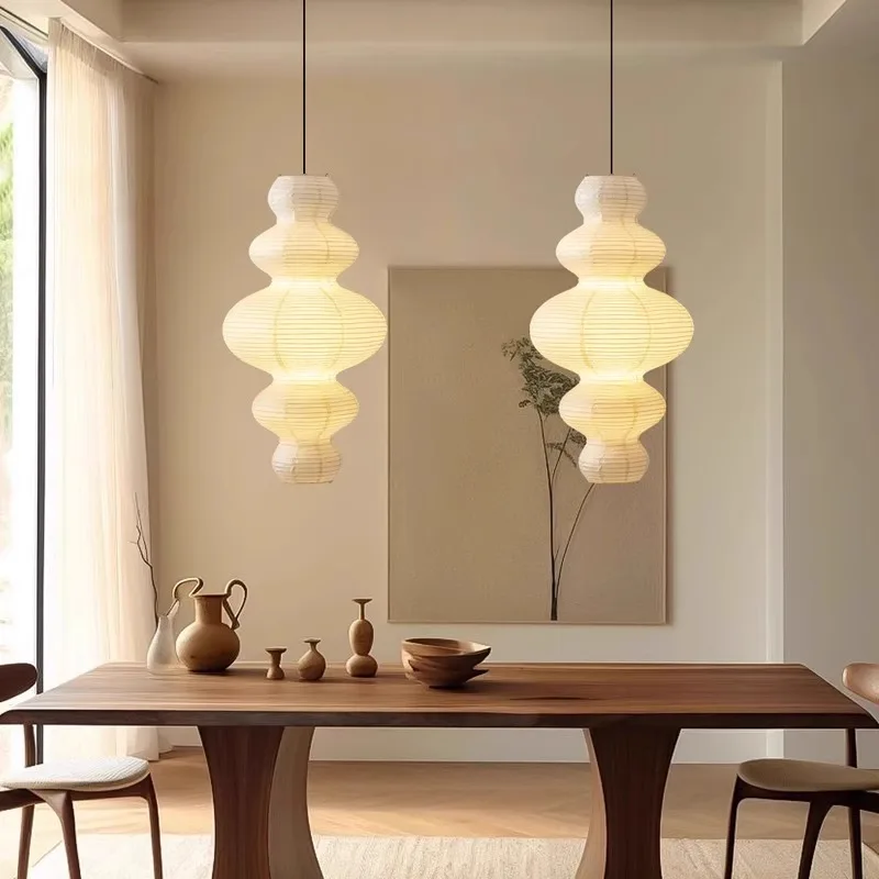 Japanese Style Wabi Sabi E27 Pendant Lamps Stairs Led Hanging Light Rice Paper Suspend Chandelier Indoor Led Luminarias Fixtures