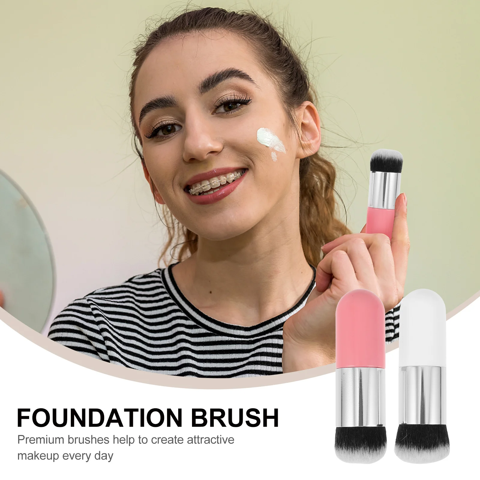 Set di 2 Pennelli per Trucco ad Alta Densità per Sfumare Fondotinta in Crema, Liquido e in Polvere, Pennelli Cosmetici