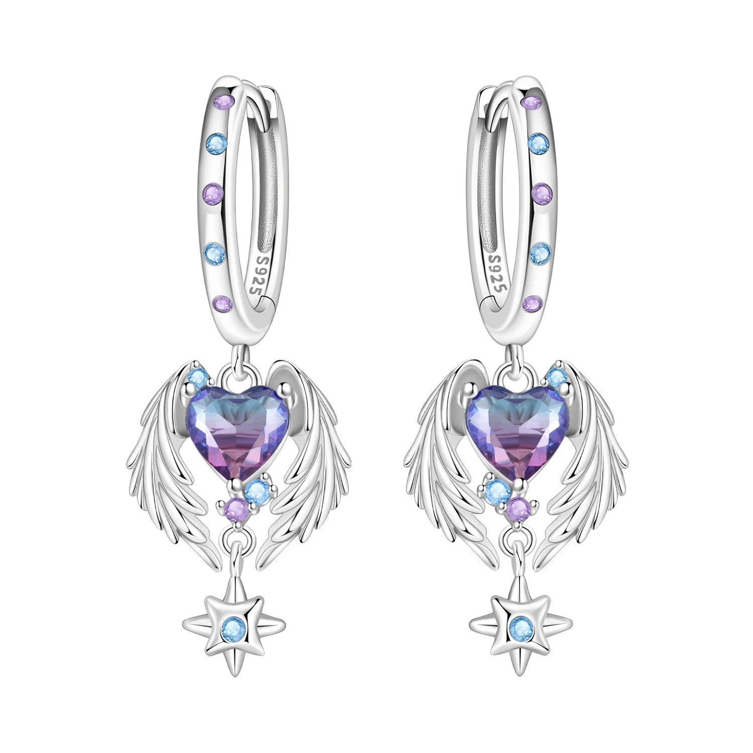 

S925 Sterling Silver Earrings Exquisite Wings Guardian Love Earrings For Women Party Birthday Gift Silver Jewelry
