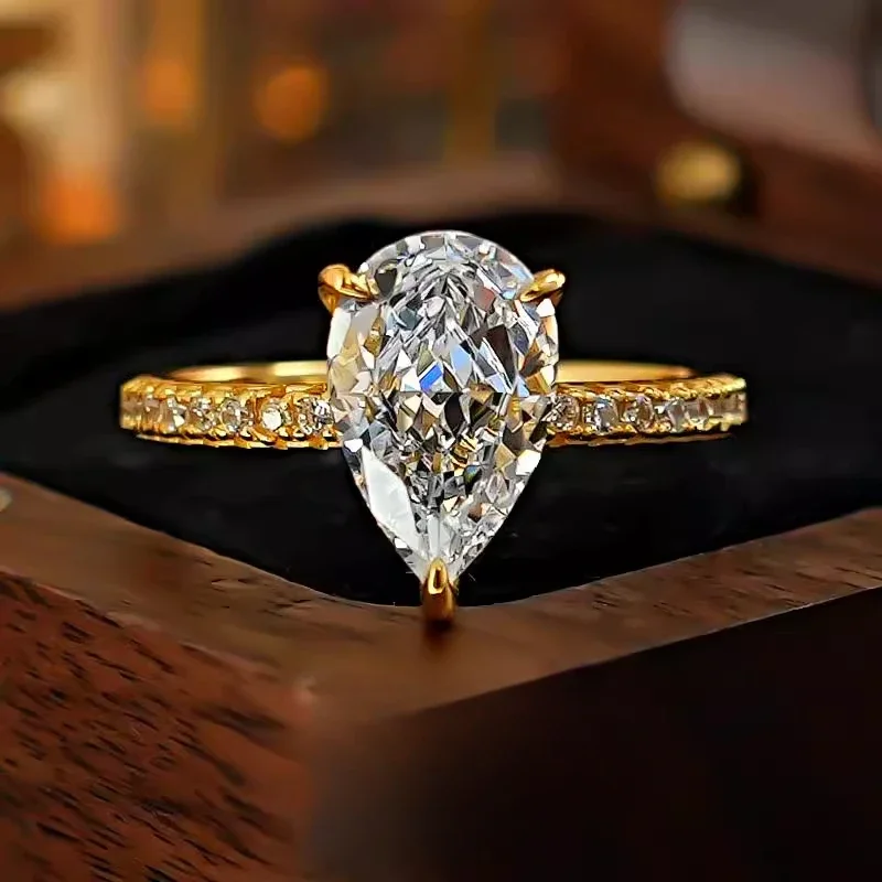 

New 925 silver ring with light luxury and super sparkling water droplet inlay, cultivated high carbon diamond, simple and versat