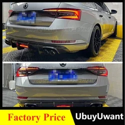 Carbon Fiber Rear Lip With LED Light FOR Skoda Superb 2015- 2023 Fins Shark Style Diffuser Bumper Guar