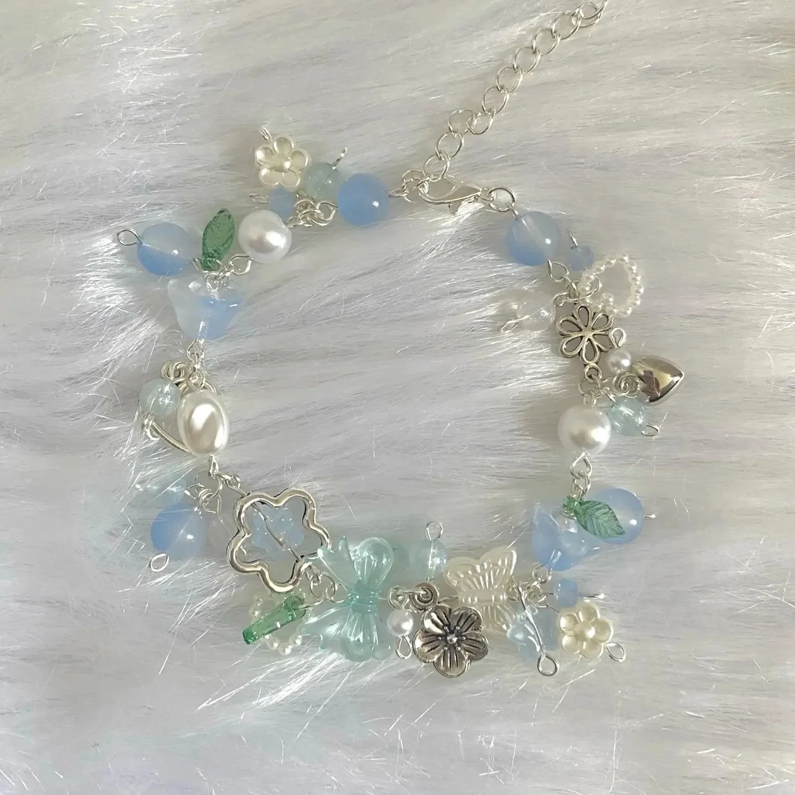 kawaii lily of the valley flower jewelry dream bracelet, handmade, butterfly accessories, woman charm