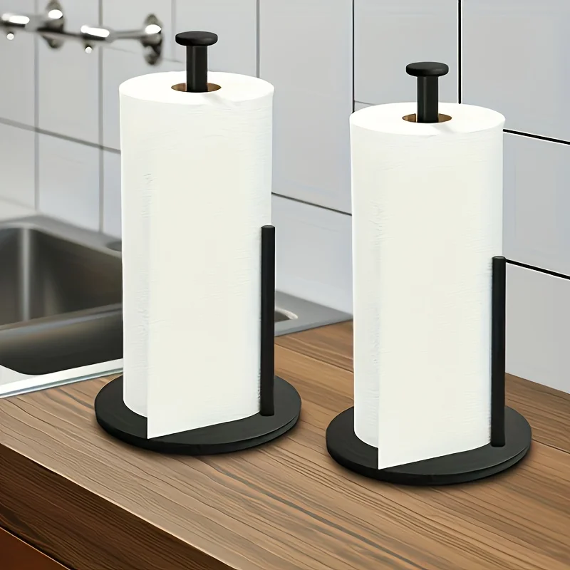 1pc Stainless Steel Kitchen Roll Holder with Weighted Base Heavy-Duty Countertop Organizer, Space-Saving Design for Paper Towels