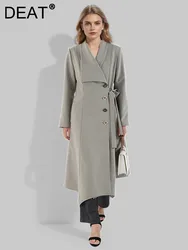 DEAT Fashion Trench da donna con risvolto Lace-up asimmetrico monopetto Slim a-line giacca a vento autunno 2024 nuova marea CPDB194