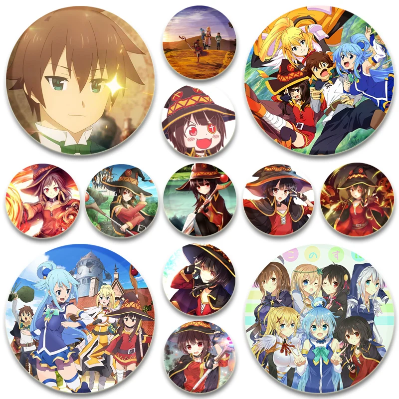 Konosuba God's Blessing on This Wonderful World! Lapel Pins for Clothes Bag Decor Round Snap-in Brooch on Backpack Badge Jewelry