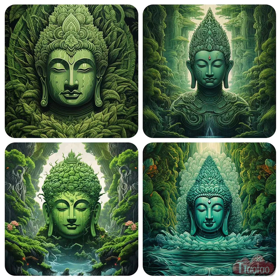 Forest Green Buddha Statue 5D DIY Religious Diamond Painting Full Square Round Rhinestone Mosaic Handmade Cross Stitch Puzzle