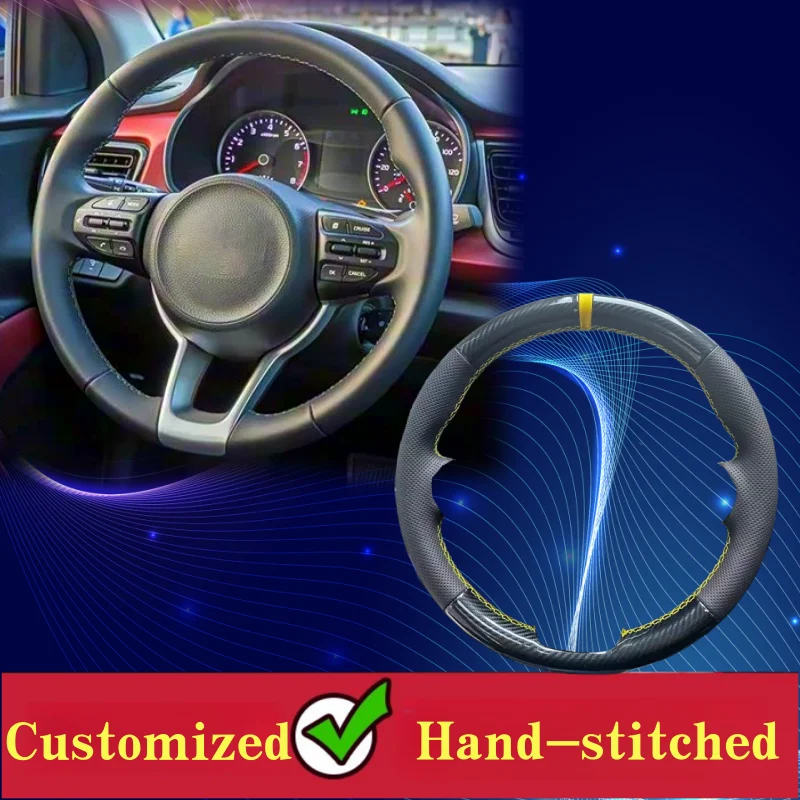 

Custom Hand-stitched Carbon Fiber Leather Car Steering Wheel Cover For Kia Rio 2017 2018 2019 Rio5 2019 K2 2016 Picanto Morning
